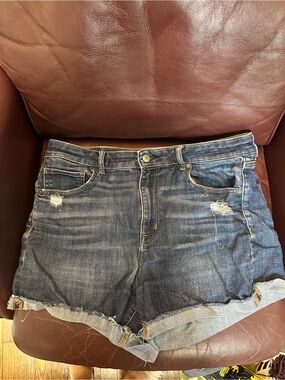 American Eagle Outfitters Distressed Dark Blue Denim Shorts